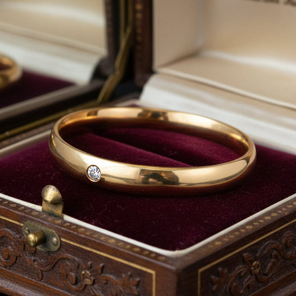 Antique 12K Gold Diamond Bangle Victorian Engraved - Boylerpf