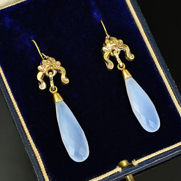 Antique Victorian Articulated Chalcedony Dangle Earrings - Boylerpf