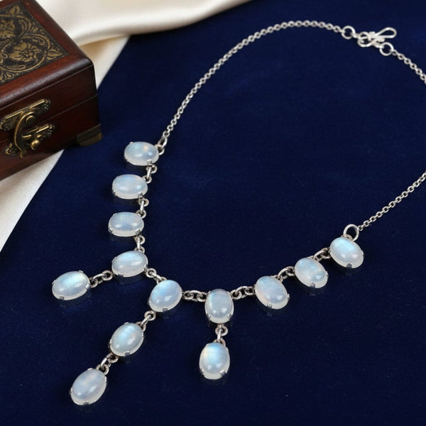 Antique Victorian Moonstone Sterling Silver Necklace