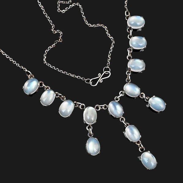 Antique Victorian Moonstone Sterling Silver Necklace