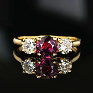 Vintage Three Stone 14K Gold Diamond Garnet Ring - Boylerpf