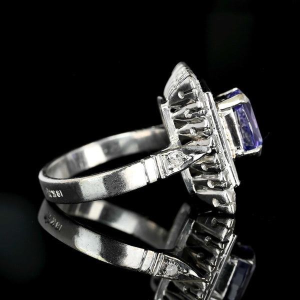 Vintage French Tanzanite & Diamond Ring in 18K White Gold - Boylerpf