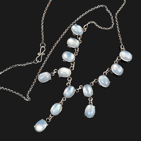 Antique Victorian Moonstone Sterling Silver Necklace