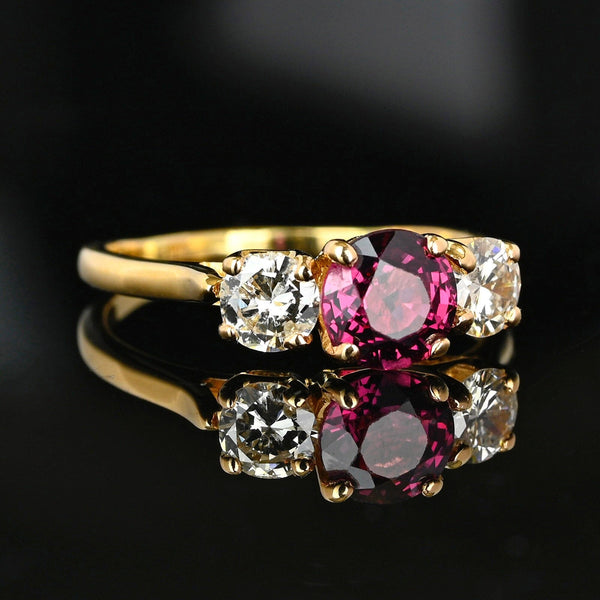 Vintage Three Stone 14K Gold Diamond Garnet Ring - Boylerpf