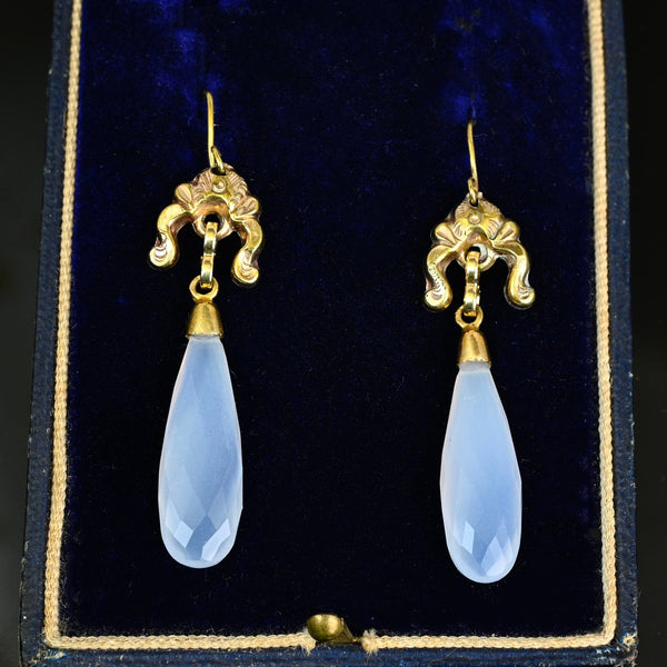 Antique Victorian Articulated Chalcedony Dangle Earrings - Boylerpf