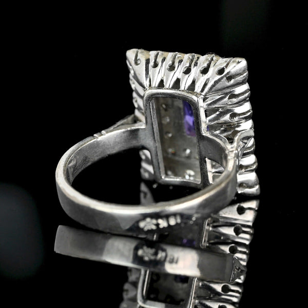 Vintage French Tanzanite & Diamond Ring in 18K White Gold - Boylerpf