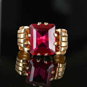 Retro Vintage 12K Gold Scroll Ruby Ring - Boylerpf