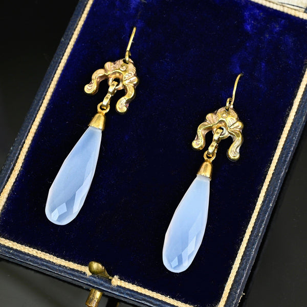Antique Victorian Articulated Chalcedony Dangle Earrings - Boylerpf