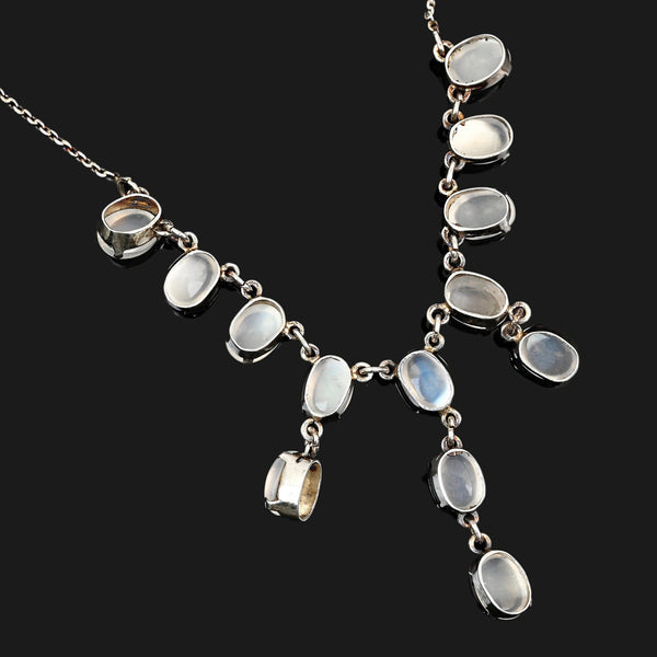 Antique Victorian Moonstone Sterling Silver Necklace