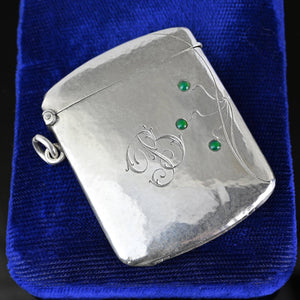 Antique English Silver Emerald Cabochon Vesta Case Locket - Boylerpf