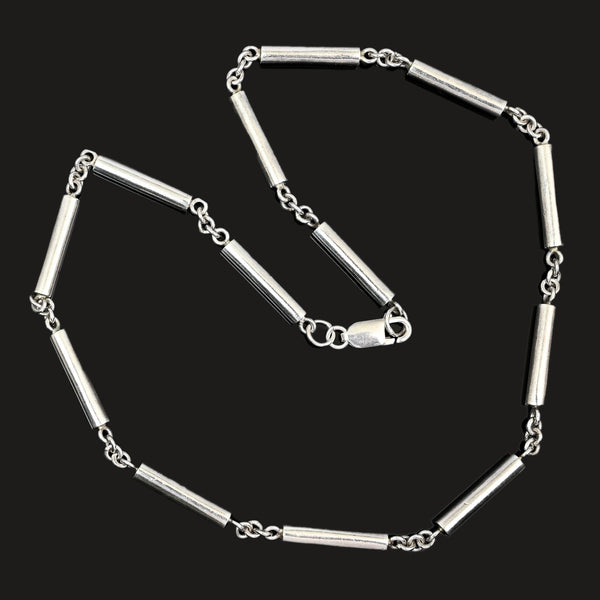 Vintage Sterling Silver Bar Link Chain Necklace 17 Inch