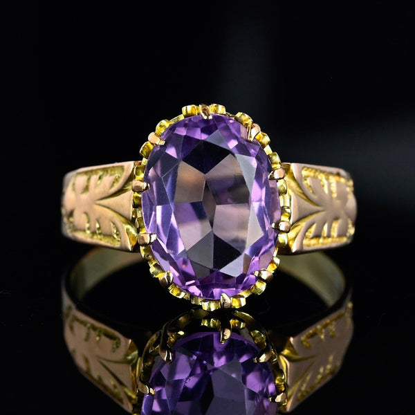 Antique Edwardian Gold Amethyst Solitaire Ring - Boylerpf