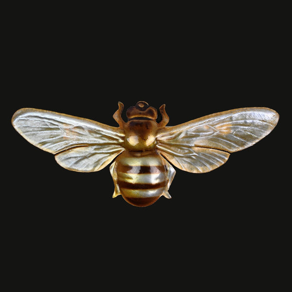 Antique French Art Nouveau Carved Horn Bee Brooch - Boylerpf
