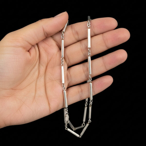 Vintage Sterling Silver Bar Link Chain Necklace 17 Inch