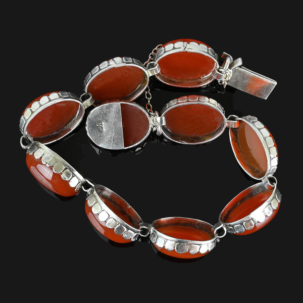 Vintage Arts & Crafts Style Silver Carnelian Bracelet - Boylerpf