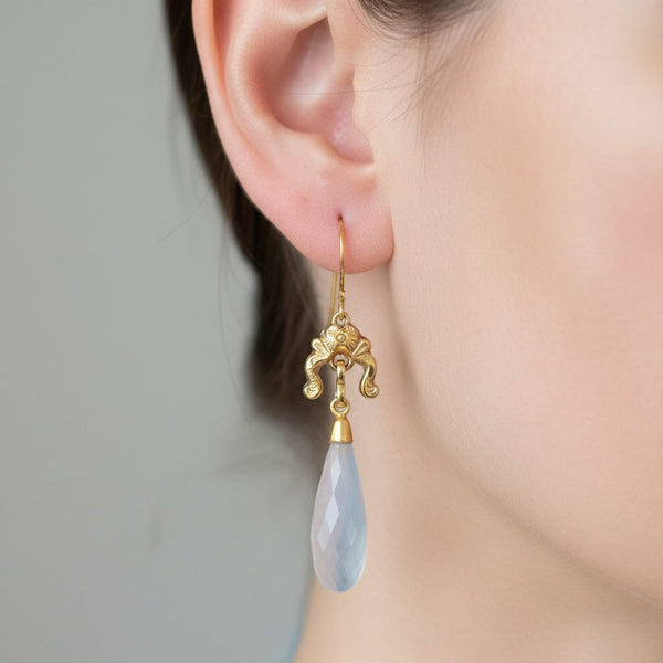 Antique Victorian Articulated Chalcedony Dangle Earrings - Boylerpf