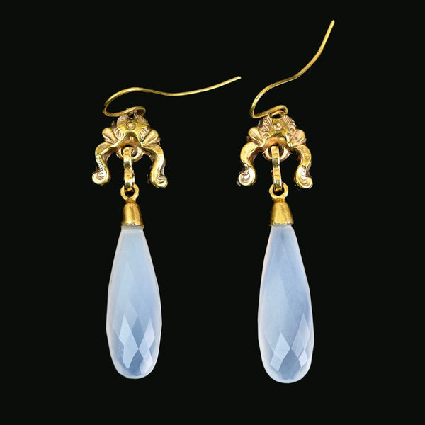 Antique Victorian Articulated Chalcedony Dangle Earrings - Boylerpf