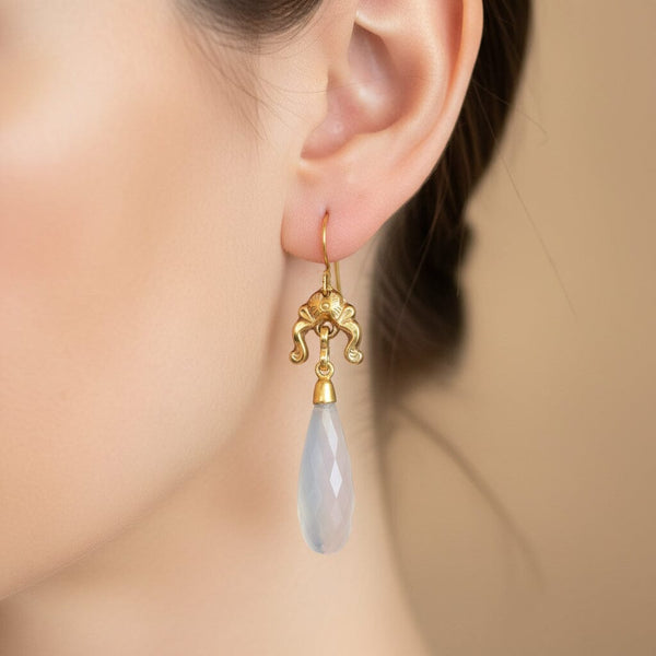 Antique Victorian Articulated Chalcedony Dangle Earrings - Boylerpf