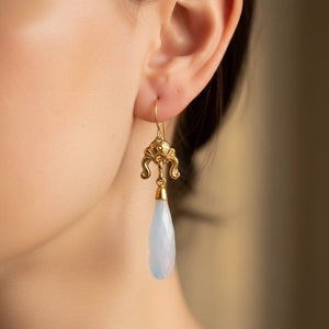 Antique Victorian Articulated Chalcedony Dangle Earrings - Boylerpf