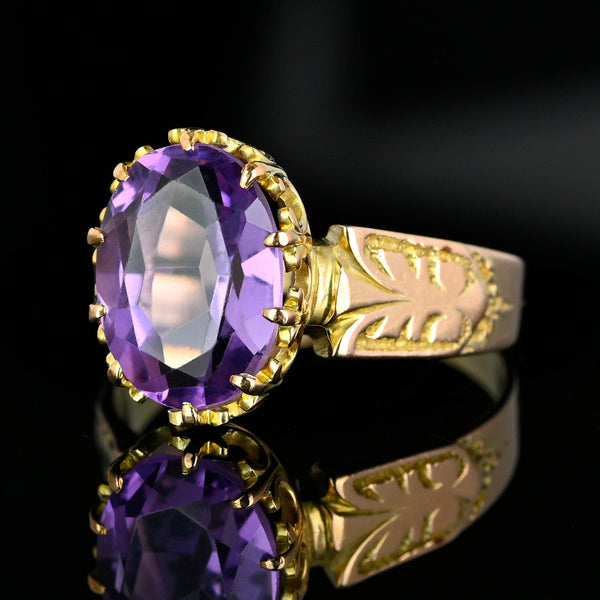 Antique Edwardian Gold Amethyst Solitaire Ring - Boylerpf