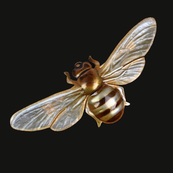 Antique French Art Nouveau Carved Horn Bee Brooch - Boylerpf
