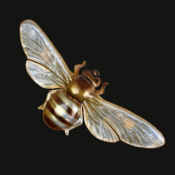 Antique French Art Nouveau Carved Horn Bee Brooch - Boylerpf
