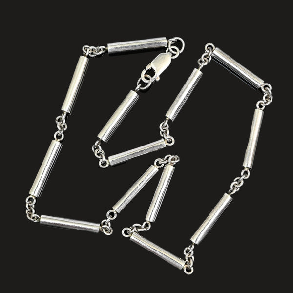 Vintage Sterling Silver Bar Link Chain Necklace 17 Inch