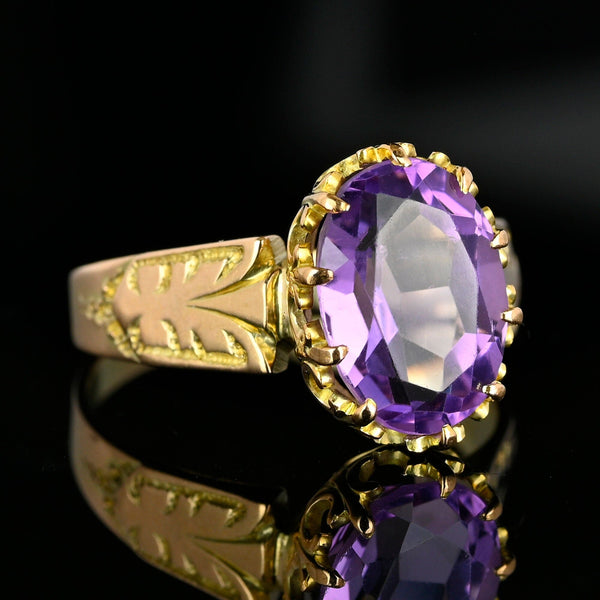 Antique Edwardian Gold Amethyst Solitaire Ring - Boylerpf