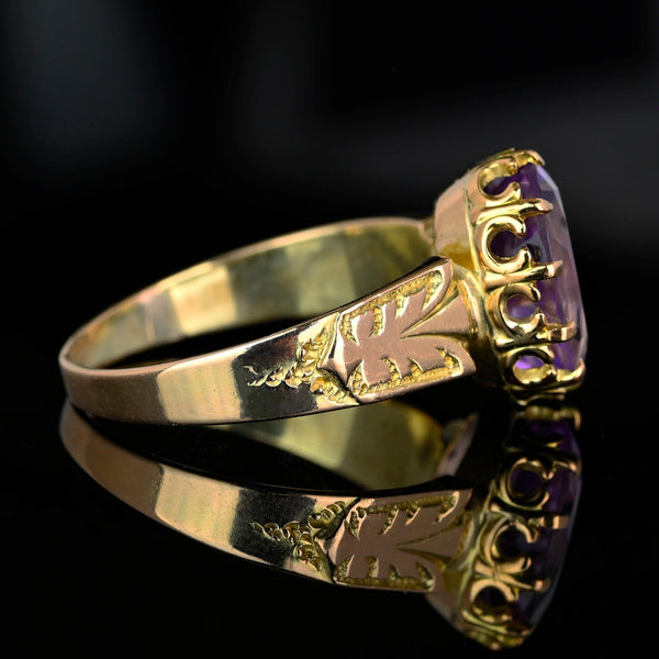 Antique Edwardian Gold Amethyst Solitaire Ring - Boylerpf