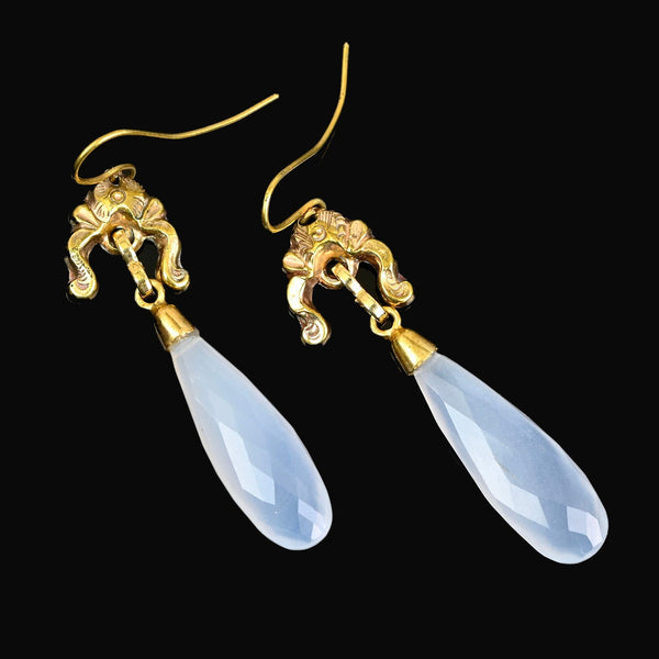 Antique Victorian Articulated Chalcedony Dangle Earrings - Boylerpf