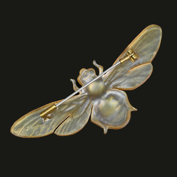 Antique French Art Nouveau Carved Horn Bee Brooch - Boylerpf