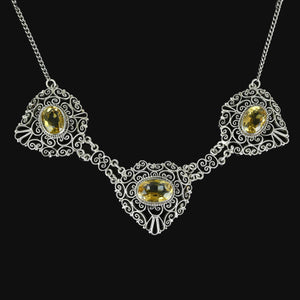 Antique Silver Filigree 10 CTW Citrine Necklace - Boylerpf