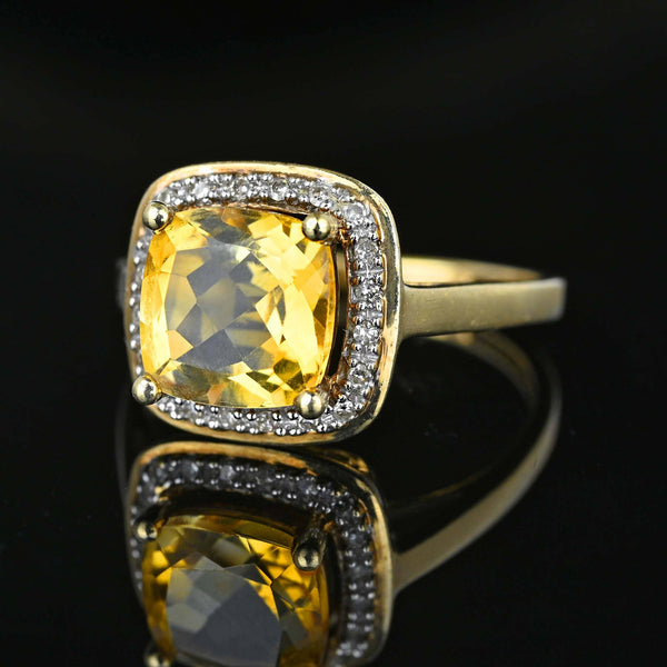 Vintage Diamond Halo Cluster Citrine Ring in Gold - Boylerpf