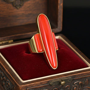 Vintage 14K Gold Coral Ring Jake Livingston Navajo Artist - Boylerpf