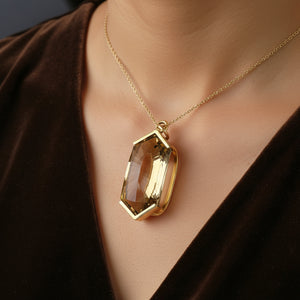 Mid Century 14K Gold Fancy Cut 75 CTW Smoky Quartz Pendant - Boylerpf