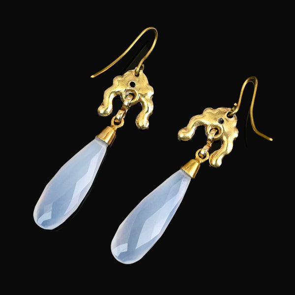 Antique Victorian Articulated Chalcedony Dangle Earrings - Boylerpf