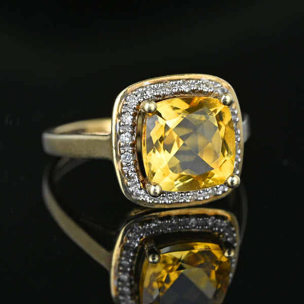 Vintage Diamond Halo Cluster Citrine Ring in Gold - Boylerpf