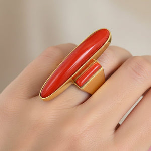 Vintage 14K Gold Coral Ring Jake Livingston Navajo Artist - Boylerpf