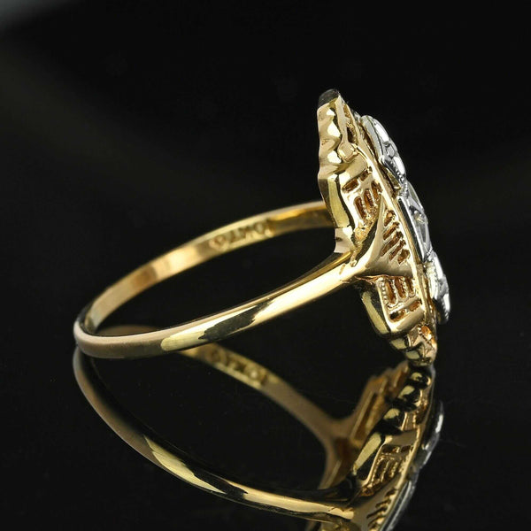 Art Deco Two Tone Gold Filigree Diamond Dinner Ring - Boylerpf