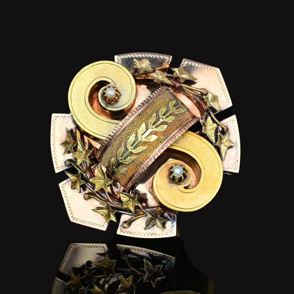 Antique 20K Gold Pearl & Ivy Leaf Brooch Pendant, 14.4 Grams - Boylerpf