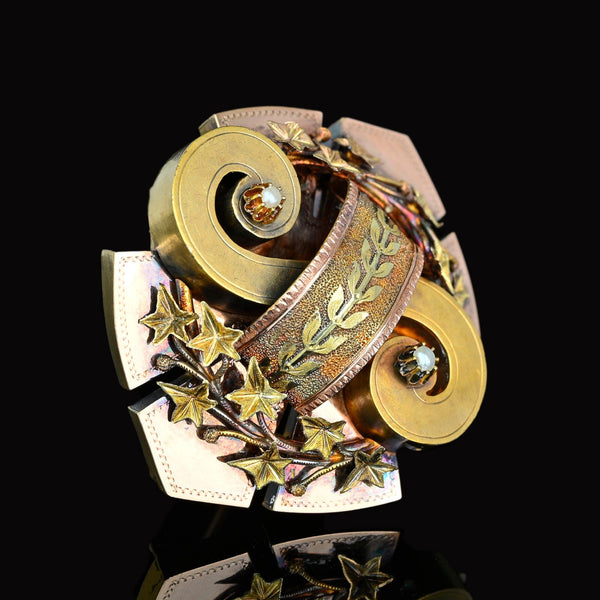 Antique 20K Gold Pearl & Ivy Leaf Brooch Pendant, 14.4 Grams - Boylerpf