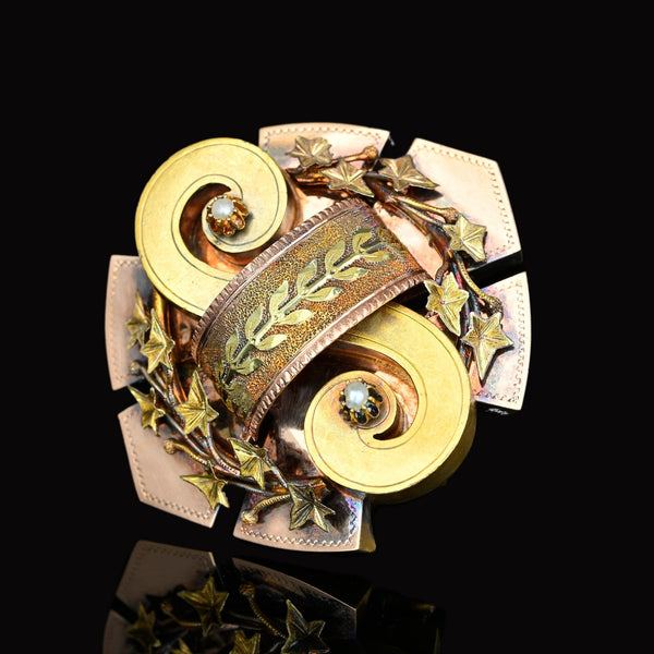 Antique 20K Gold Pearl & Ivy Leaf Brooch Pendant, 14.4 Grams - Boylerpf