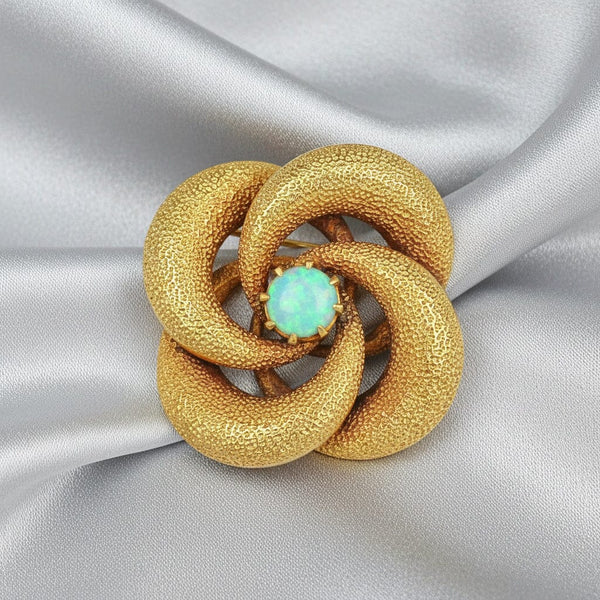 Antique 18K Gold Lovers Knot Opal Brooch Pendant - Boylerpf