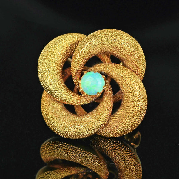 Antique 18K Gold Lovers Knot Opal Brooch Pendant - Boylerpf