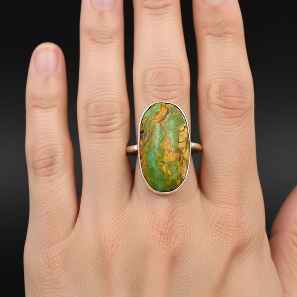 Vintage Natural Oval Turquoise Cabochon Ring - Sterling Silver