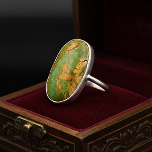Vintage Natural Oval Turquoise Cabochon Ring - Sterling Silver - Boylerpf