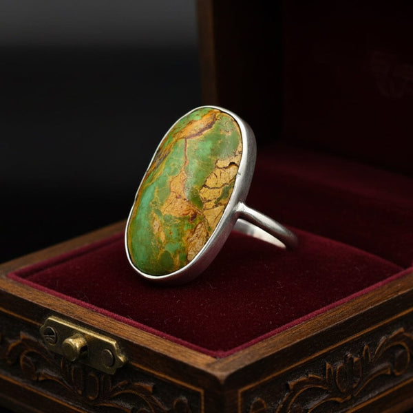 Vintage Natural Oval Turquoise Cabochon Ring - Sterling Silver