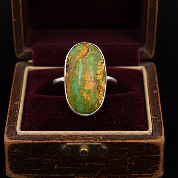 Vintage Natural Oval Turquoise Cabochon Ring - Sterling Silver