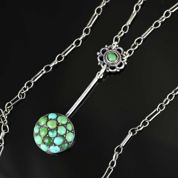 Antique Silver Turquoise Cluster Pendant Necklace - Boylerpf