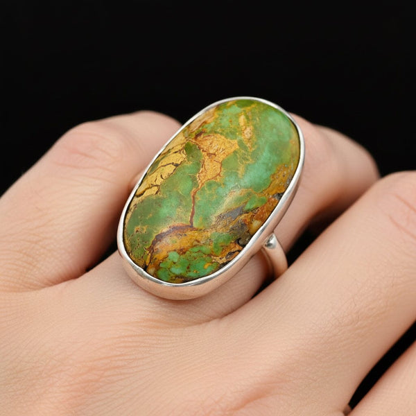 Vintage Natural Oval Turquoise Cabochon Ring - Sterling Silver